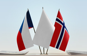 Flags of Czech Republic and Norway with a white flag in the middle