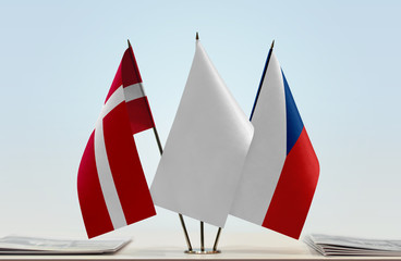 Flags of Denmark and Czech Republic with a white flag in the middle