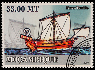 Boat Phoenician on postage stamp
