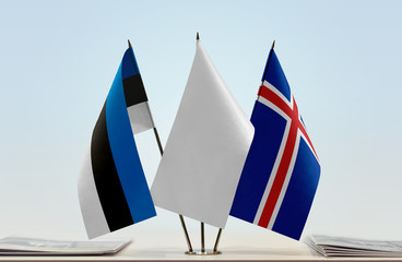 Flags of Estonia and Iceland with a white flag in the middle