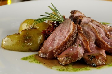 Duck breast with green apple