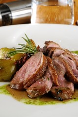 Duck breast with green apple