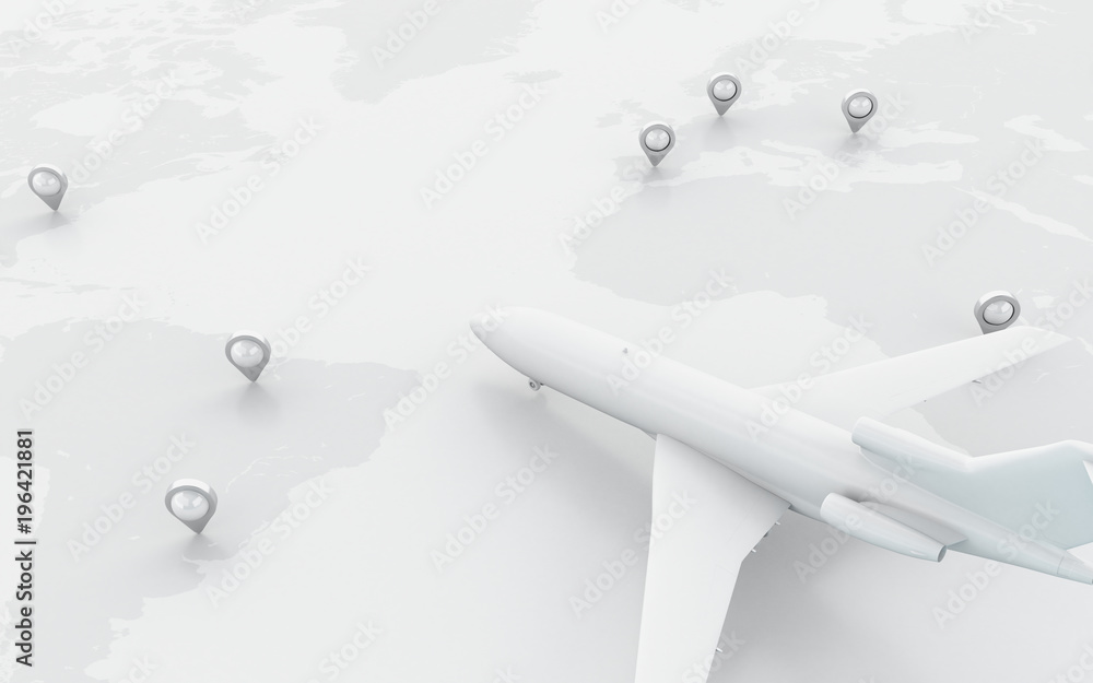 Aufkleber 3d airplanes flying around globe with map pointer.