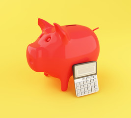 3d Office calculator and piggy bank.
