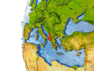 Map of Albania on model of globe