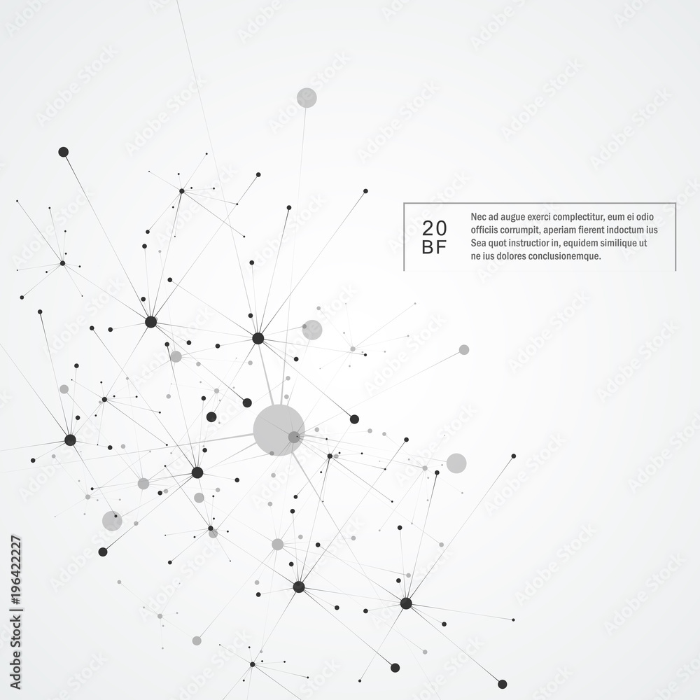 Poster Connection science molecule background with lines and dots