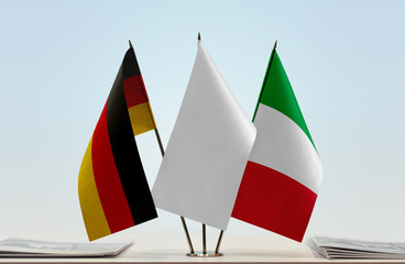 Flags of Germany and Italy with a white flag in the middle