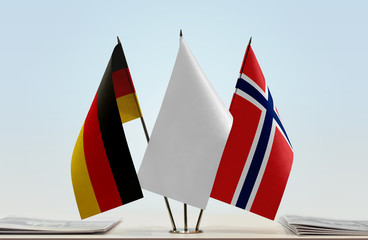 Flags of Germany and Norway with a white flag in the middle