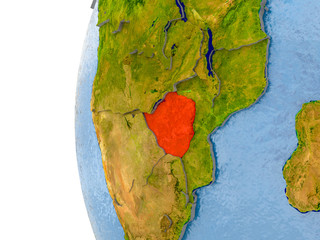 Map of Zimbabwe on model of globe