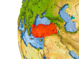 Map of Turkey on model of globe