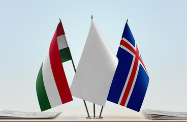 Flags of Hungary and Iceland with a white flag in the middle