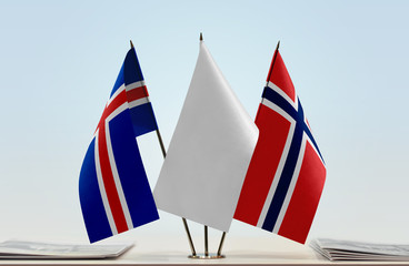 Flags of Iceland and Norway with a white flag in the middle