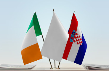 Flags of Ireland and Croatia with a white flag in the middle