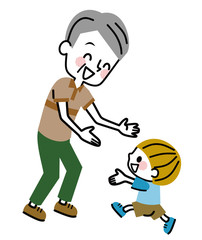 おじいちゃんに駆け寄る孫