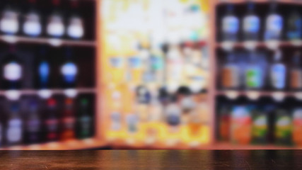 Bar counter, alcohol, blur background.