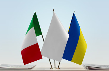 Flags of Italy and Ukraine with a white flag in the middle