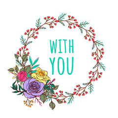 Obraz premium Hand drawing Rose wreath and floral elements