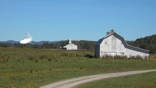 Establishing shot of Green Bank Observatory readio telescope in West Virginia.