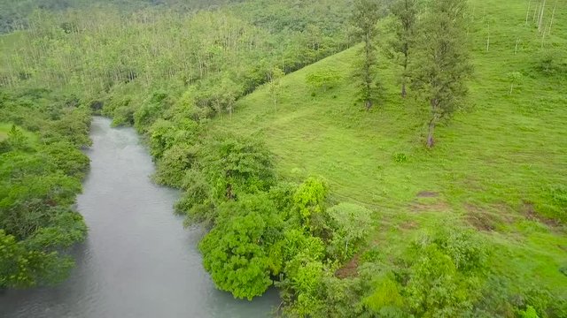An aerial over the semuc champey river in Guatemala.