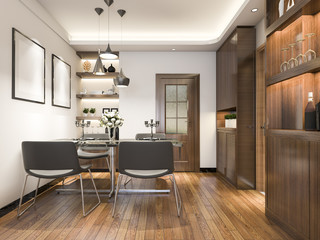 3d rendering luxury and modern living room near kitchen