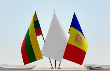 Flags of Lithuania and Andorra with a white flag in the middle