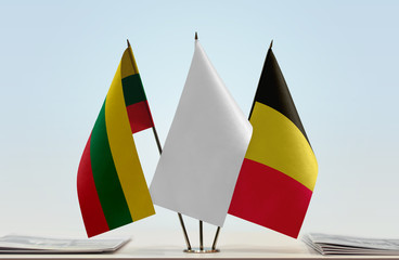 Flags of Lithuania and Belgium with a white flag in the middle