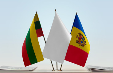 Flags of Lithuania and Moldova with a white flag in the middle