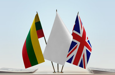 Flags of Lithuania and Great Britain with a white flag in the middle