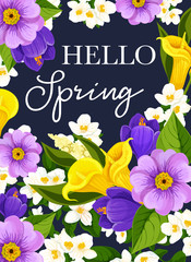 Vector Hello spring flowers greeting card