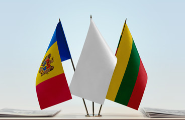 Flags of Moldova and Lithuania with a white flag in the middle