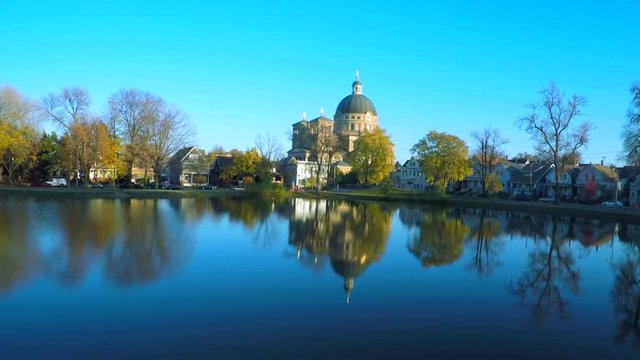 An aerial over the basilica of St. Josaphat in Milwaukee, Wisconsin.