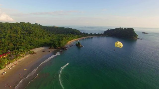 Nice aerial over a parasailor parasailing in Costa Rica.