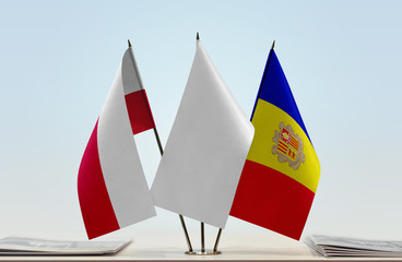 Flags of Poland and Andorra with a white flag in the middle