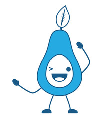 kawaii avocado wiking an eye over white background, blue shading design. vector illustration