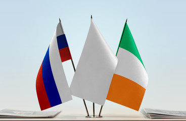 Flags of Russia and Ireland with a white flag in the middle