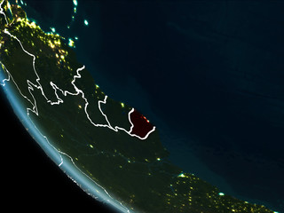 Satellite view of French Guiana at night