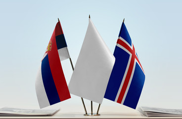 Flags of Serbia and Iceland with a white flag in the middle