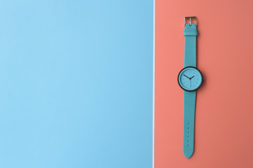 close up of blue wristwatches for background
