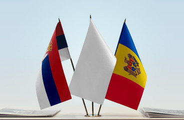 Flags of Serbia and Moldova with a white flag in the middle
