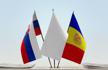 Flags of Slovakia and Andorra with a white flag in the middle