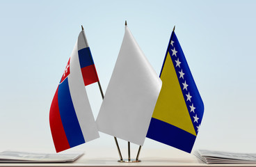 Flags of Slovakia and Bosnia and Herzegovina with a white flag in the middle