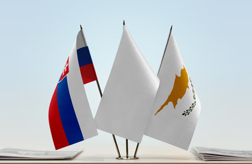 Flags of Slovakia and Cyprus with a white flag in the middle