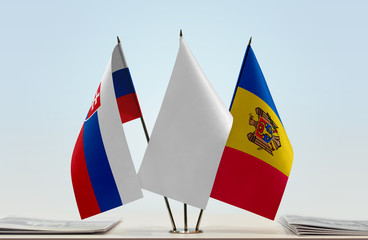 Flags of Slovakia and Moldova with a white flag in the middle