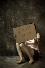 Human trafficking concept. I'm not for sale. Human is not a product. Stop human abuse.