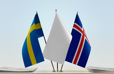 Flags of Sweden and Iceland with a white flag in the middle