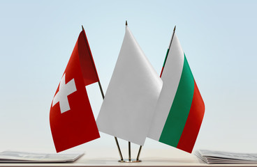 Flags of Switzerland and Bulgaria with a white flag in the middle