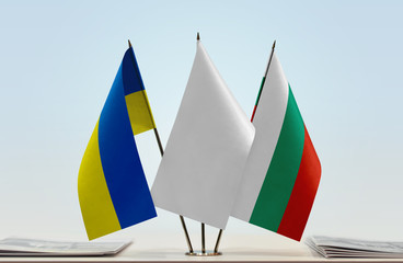 Flags of Ukraine and Bulgaria with a white flag in the middle