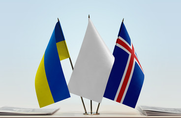 Flags of Ukraine and Iceland with a white flag in the middle