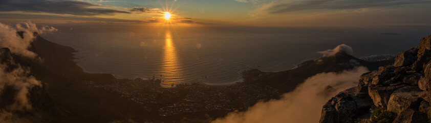 Sunset panorama from Table Mountain in Cape Town, South Africa