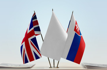 Flags of Great Britain and Slovakia with a white flag in the middle